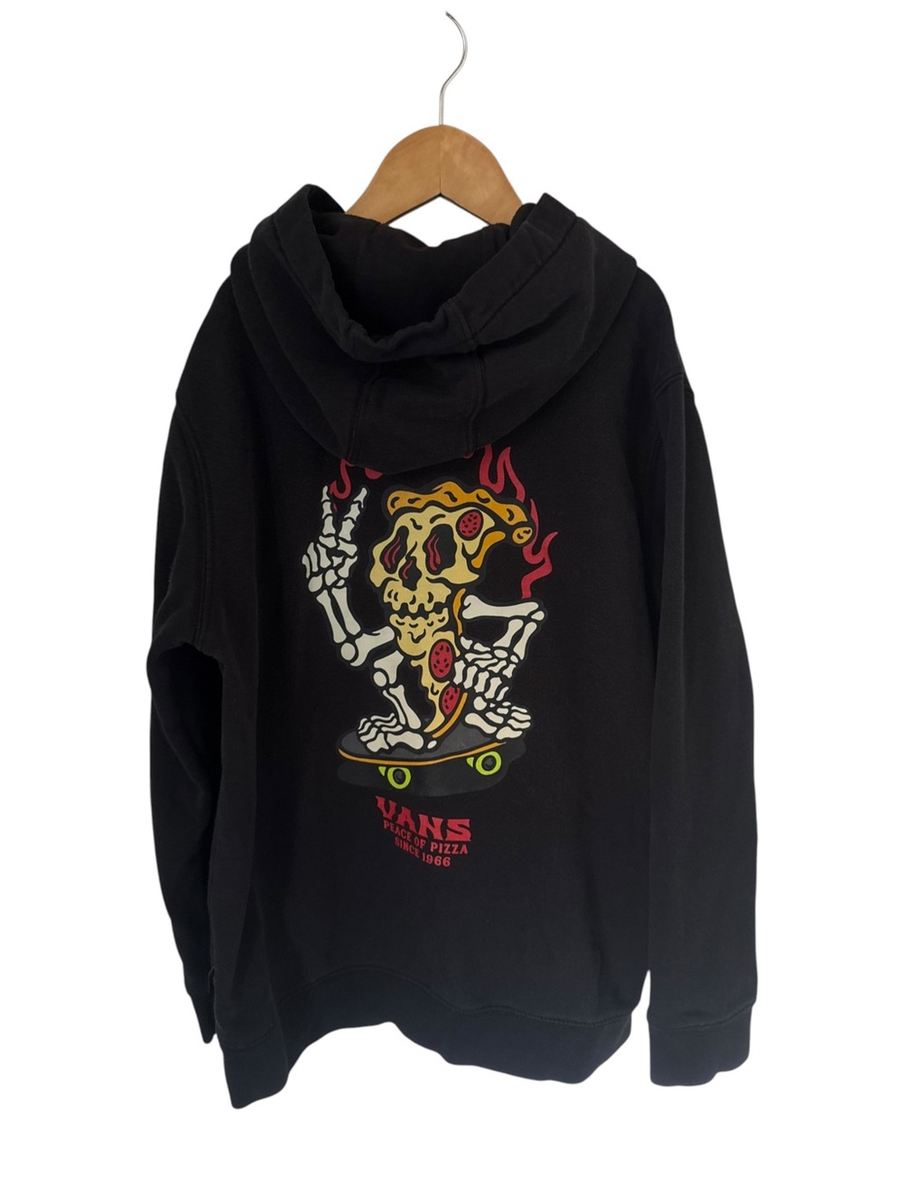 Vans Black Hoodie with Pizza Skull Skate Graphic Size Medium